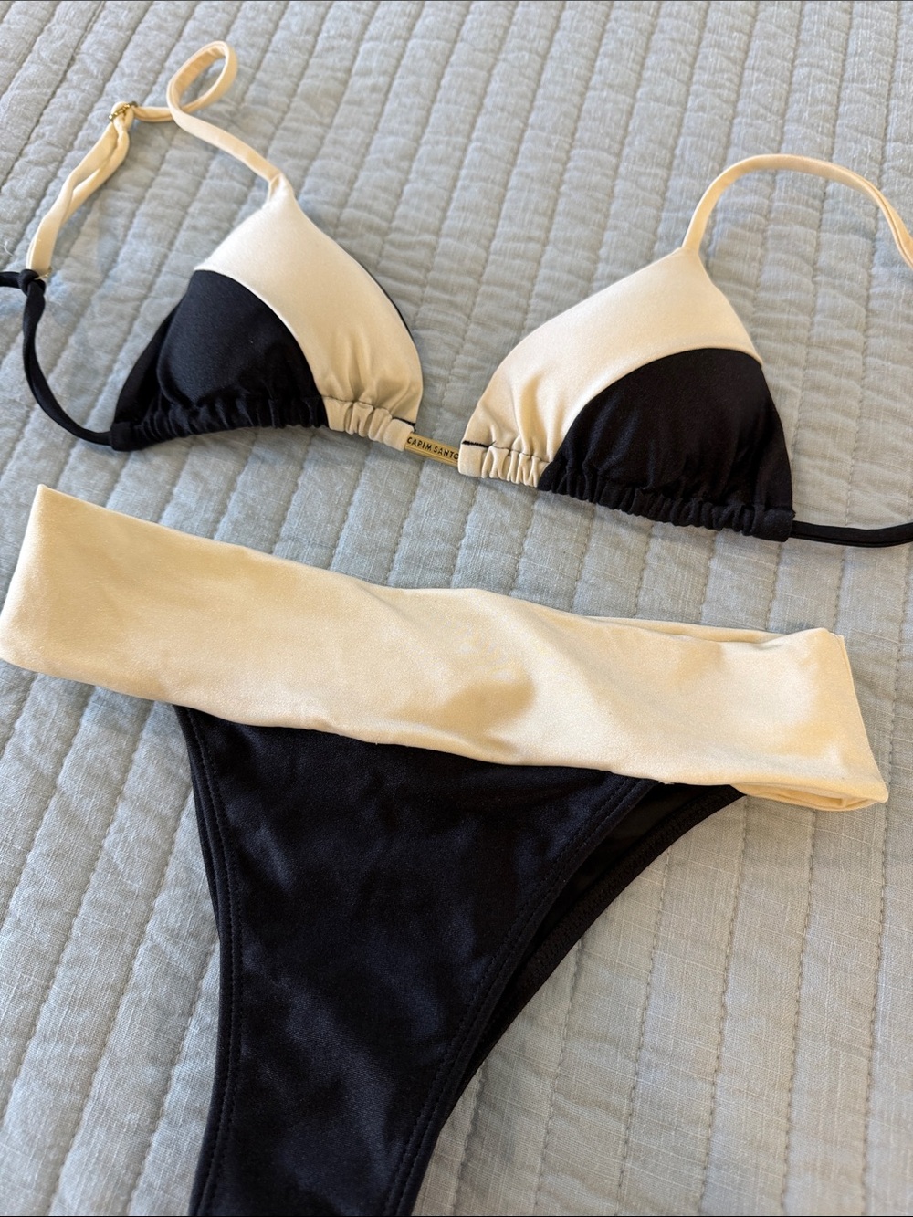 Two-Tone Black and Cream Triangle Bikini Set